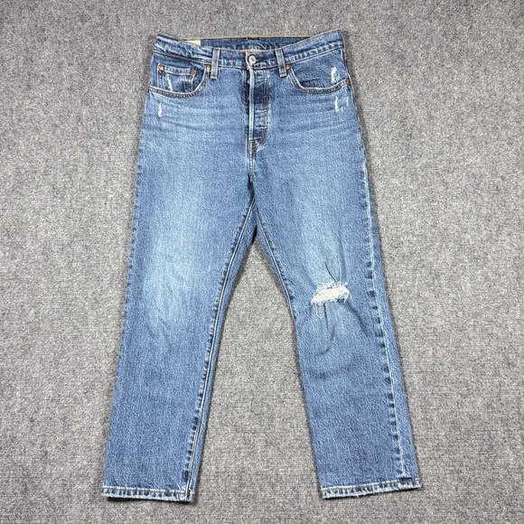 Levis 501 Jeans Womens 29x26 Blue Denim Pants Big E Modern Medium Wash 044 - Picture 1 of 10